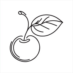 Single one line cherry fruit silhouette on white background

