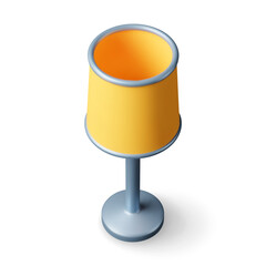 3d furniture interior lamp isolated on white. Render decorative floor lamp with orange shade and solid metal leg. Lighting equipment for bedroom, loft, office or living room. Vector illustration