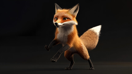 Fototapeta premium Animated Fox Sitting Calmly in a Dark Room with Mysterious Atmosphere