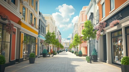 Obraz premium Pedestrian streets and exteriors of shopping mall buildings in the city