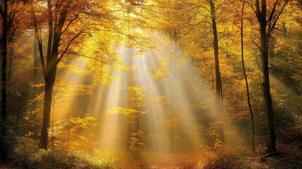 Obraz premium Golden Light in an Autumn Forest
