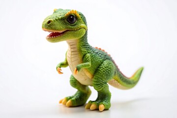 Obraz premium Mini dinosaur doll on white background in forced perspective