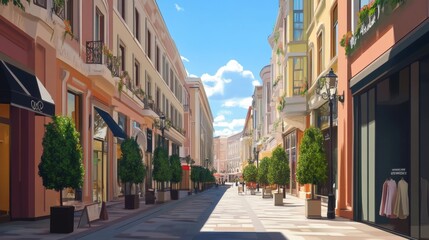 Pedestrian streets and exteriors of shopping mall buildings in the city