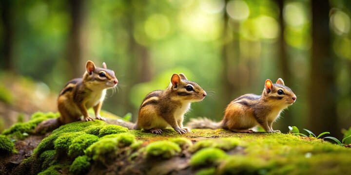 Miniature toy of chipmunks in a forest setting with leading lines