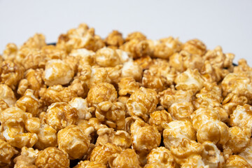 Sweet caramelized popcorn close up