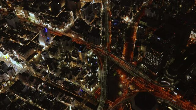 大阪府大阪市 浪速区・道頓堀川付近の夜景・夕景 航空動画 01