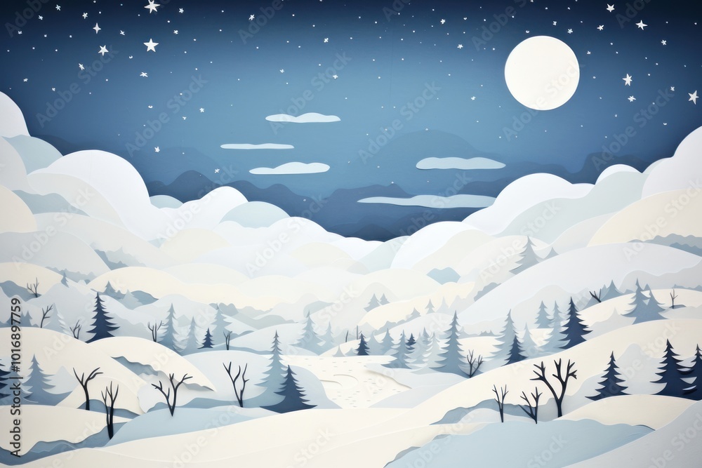 Sticker Snow lanscape landscape outdoors painting.