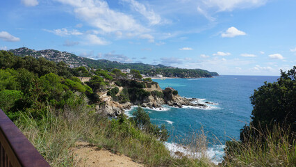 View of the sea coast in Lloret de Mar, Costa Brava, Catalonia, Spain.