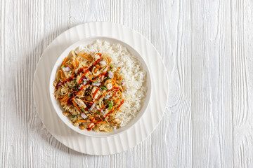tofu egg roll in a bowl with jasmine rice