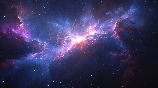 A blue and purple space background with stars and a galaxy 
