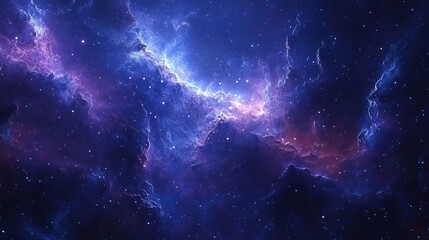 A blue and purple space background with stars and a galaxy 