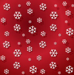 red New Year Christmas background with snowflakes and shadows from them. Vector illustration