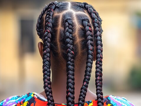 A woman with dreadlocks has her hair in a braid. The braid is very long and is made up of many strands