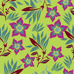 Fototapeta premium Creative collage contemporary floral seamless pattern leaf. Fashionable template for design. 