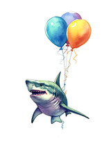 Obraz premium Shark with colorful balloons in a playful style