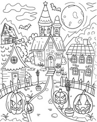 Fototapeta premium Halloween background ,hand drawing coloring page