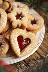 Linzer Christmas cookies on a plate