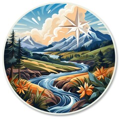 A serene landscape, creating a peaceful and mystical scene, sticker created using AI.