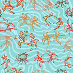 Image of Marine patten with crabs printed on Printed Glass Basin Splashbacks