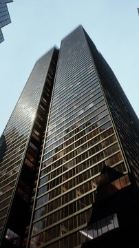 View looking up at high rise buildings