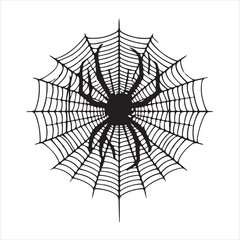 Fototapeta premium Halloween spider web and spiders silhouette on white background 