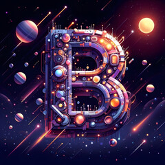우주배경, 알파벳 대문자 "B", 애니메이션 아트 (space concept background, Alphabet capital "B", animation art)