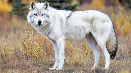 Obraz premium Majestic White Wolf in Autumn Landscape