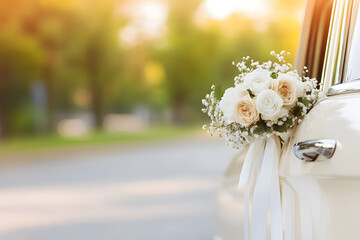 Vintage Car with Wedding Decorations Including White Flowers | Classic and Elegant Bridal Car for a Timeless Celebration