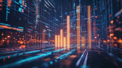 Naklejka premium Digital Data Visualization with Bright Bar Graphs