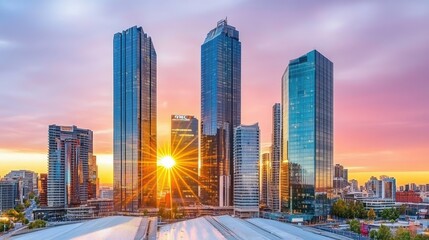 Sunset Reflection on Modern Cityscape Architecture