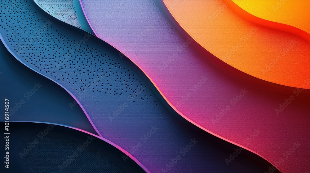 Fototapete Abstract artwork displays a vibrant composition of wavy shapes in various colors, highlighting smooth gradients and textured patterns for visual interest