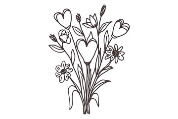 Valentines buquet drawing sketch doodle.