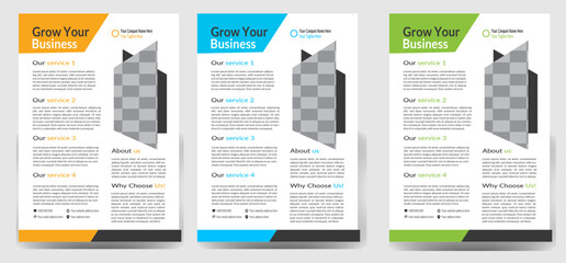
Corporate business flyer template design set with blue geometric shapes , magenta, red and yellow color. marketing, business proposal, promotion, advertise, publication , Modern flyer design vector t