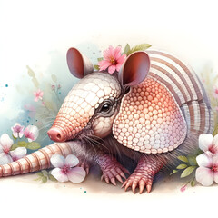 Obraz premium 흰 배경, 아르마딜로, 수채화 (white background, armadillo, water colour)