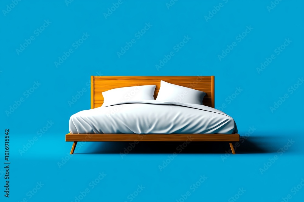 Poster minimalist depiction of a simple bed and pillow icon, representing restful sleep and relaxation thro