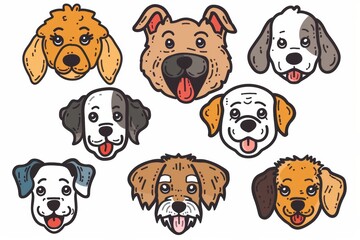 Obraz premium Cute cartoon dog faces illustration in various styles
