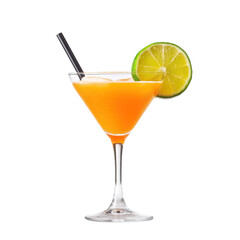 Vibrant cocktail with lime garnish on white isolate background. Transparent background.