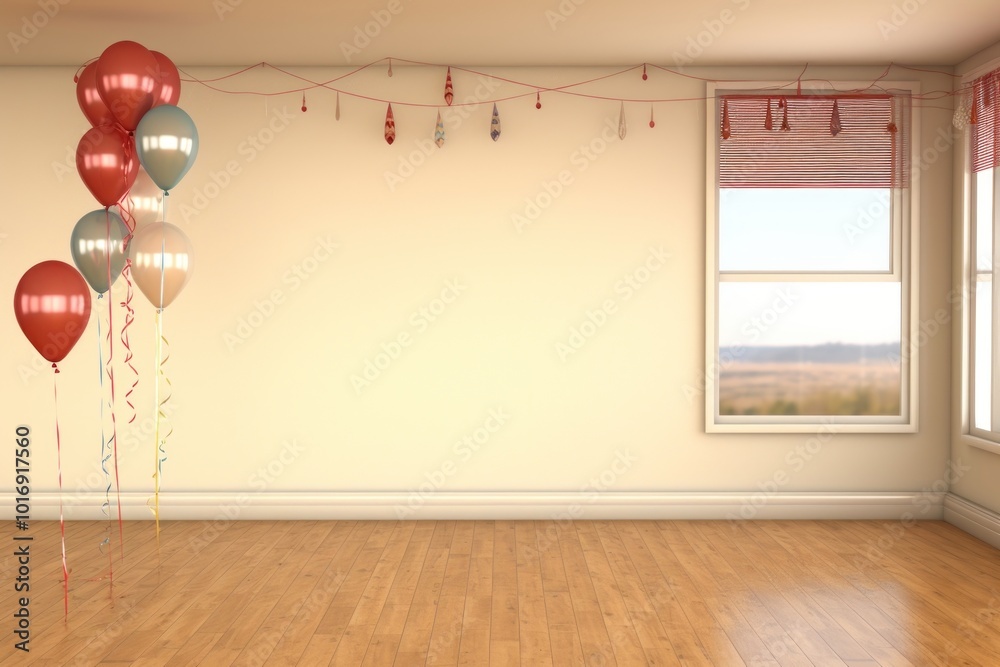 Poster Birthday party room flooring balloon architecture.