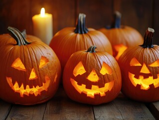 Fototapeta premium halloween pumpkins carving orange spooky