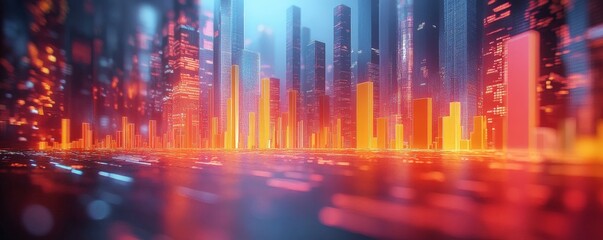 Futuristic Cityscape with Glowing Towers and Blurry Lights