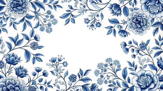 minimalist floral chinoiserie pattern in blue and white