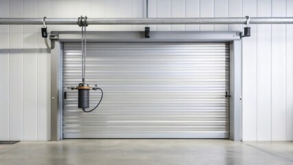 Minimalist garage door mechanism with roller, cable, and spring