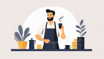 Smiling barista holding coffee