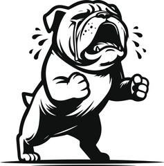 Standing on hind legs bulldog silhouette vector design.