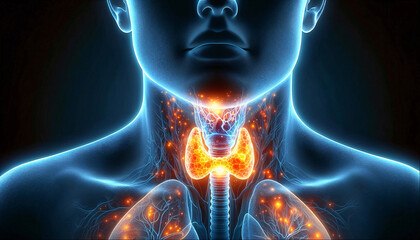 Digital illustration of a thyroid gland highlighting its function and anatomy in the human body.