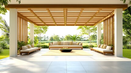 Peaceful meditation garden, harmonious energy and mindful atmosphere, 3D illustration