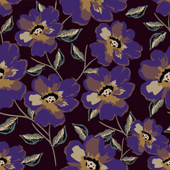 Obraz premium Watercolor seamless pattern with garden flowers. Vintage spring or summer floral pattern. Flower seamless pattern. Botanical art. Wedding floral