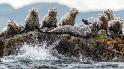 Naklejka premium Seals Relaxing on a Rocky Shoreline