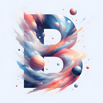 알파벳 대문자 "B", 우주컨셉 디자인 파스텔화 (Alphabet capital "B", space concept design pastel painting)