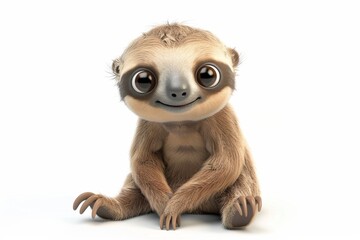 Fototapeta premium Cute baby sloth smiling on white background